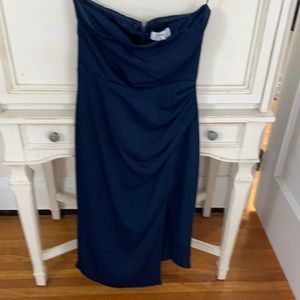 Navy blue mid calf with slit strapless new with tags dress